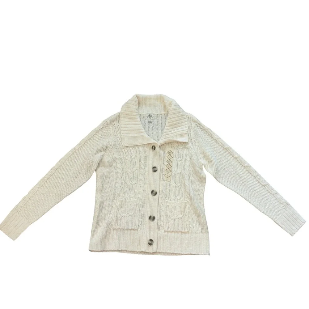 NEW St John's Bay Women's Ivory Cardigan Sweater Button Down Collared Size XL - Picture 2 of 9